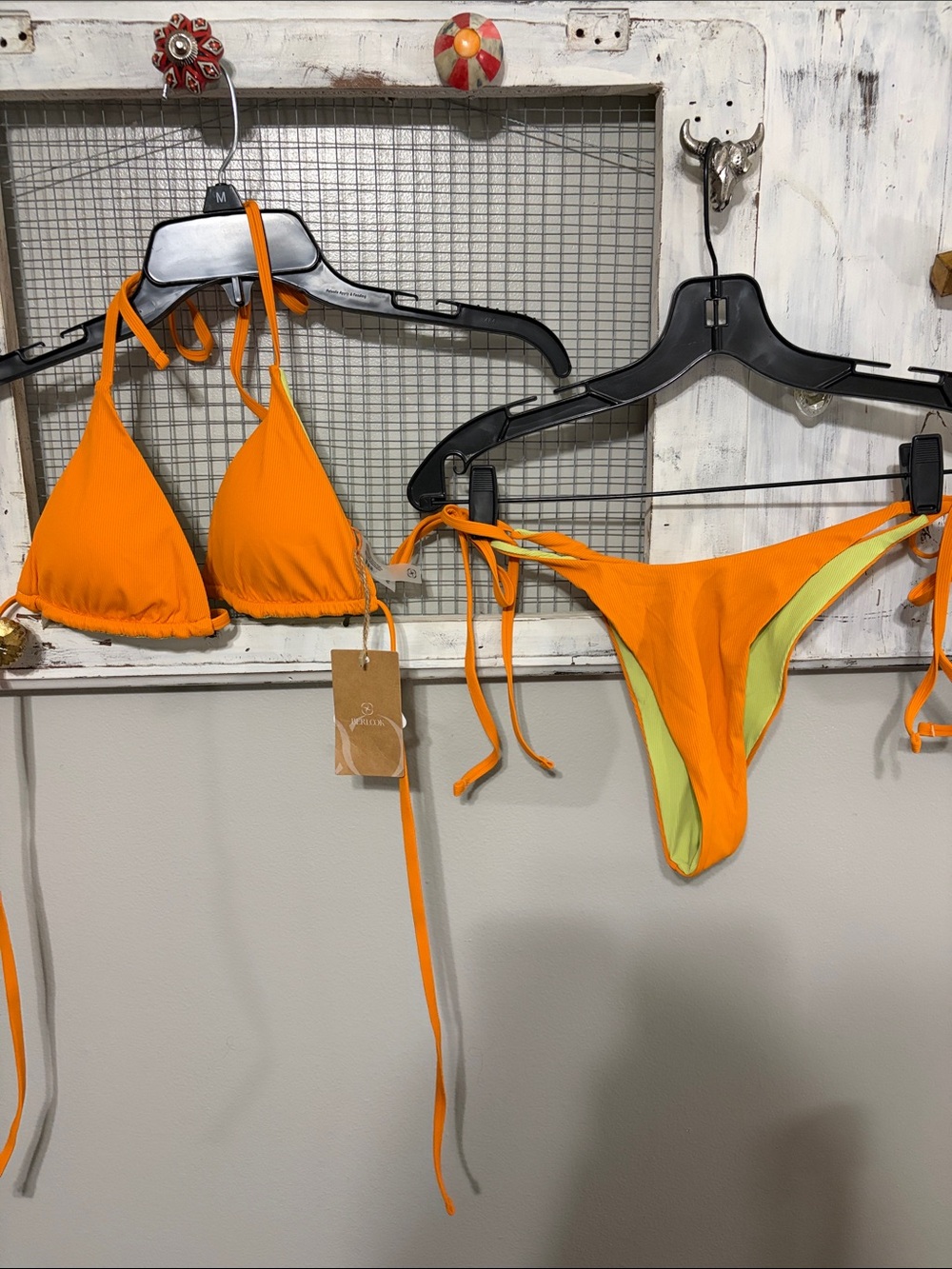 Berlook Reversible Neon Orange Tie-Side Triangle Bikini Set
